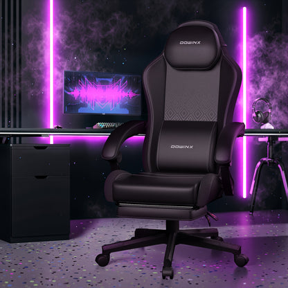 Gamingstoel – Gamestoel – Gaming Chair – Game Stoel – Bureaustoel – Ergo Hoog Rugleuning – Verstelbaar – 360° Draaibaar – Kunstleer – Met Voetsteun – Zwart