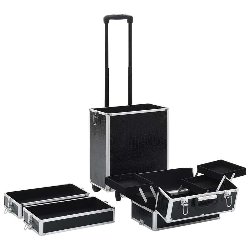 Koffer – Reiskoffer – Handbagage – Trolley – Spinner – Zwart Krokodillenprint – Hardcase Pc – Stil Rijdende Wielen – Ophanghaak