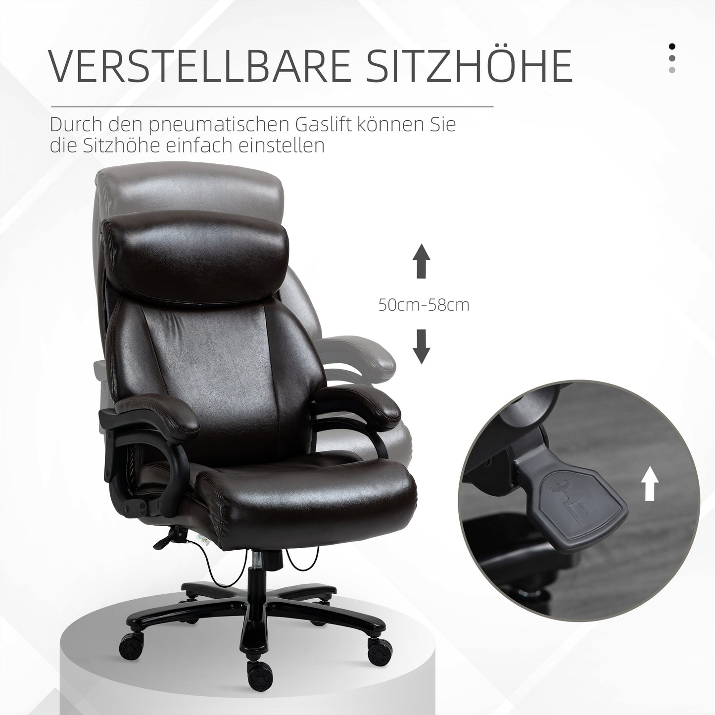 Bureaustoel – Office Chair – Gamestoel – Draaistoel – Executive Chair – Ergonomisch Ontwerp – Verstelbare Hoogte – PU Leder Bruin – 180 kg Draagkracht – 360° Draaibaar – Extra Dikke Padding – 72x83x114-122 cm