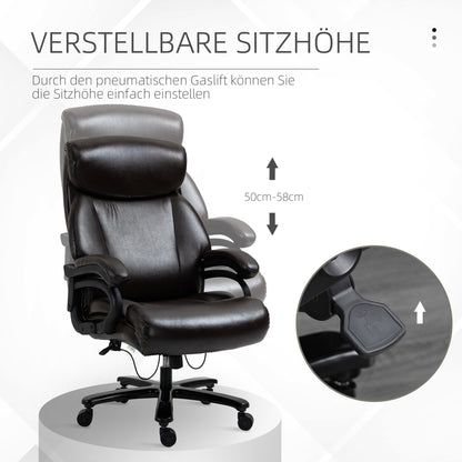 Bureaustoel – Office Chair – Gamestoel – Draaistoel – Executive Chair – Ergonomisch Ontwerp – Verstelbare Hoogte – PU Leder Bruin – 180 kg Draagkracht – 360° Draaibaar – Extra Dikke Padding – 72x83x114-122 cm
