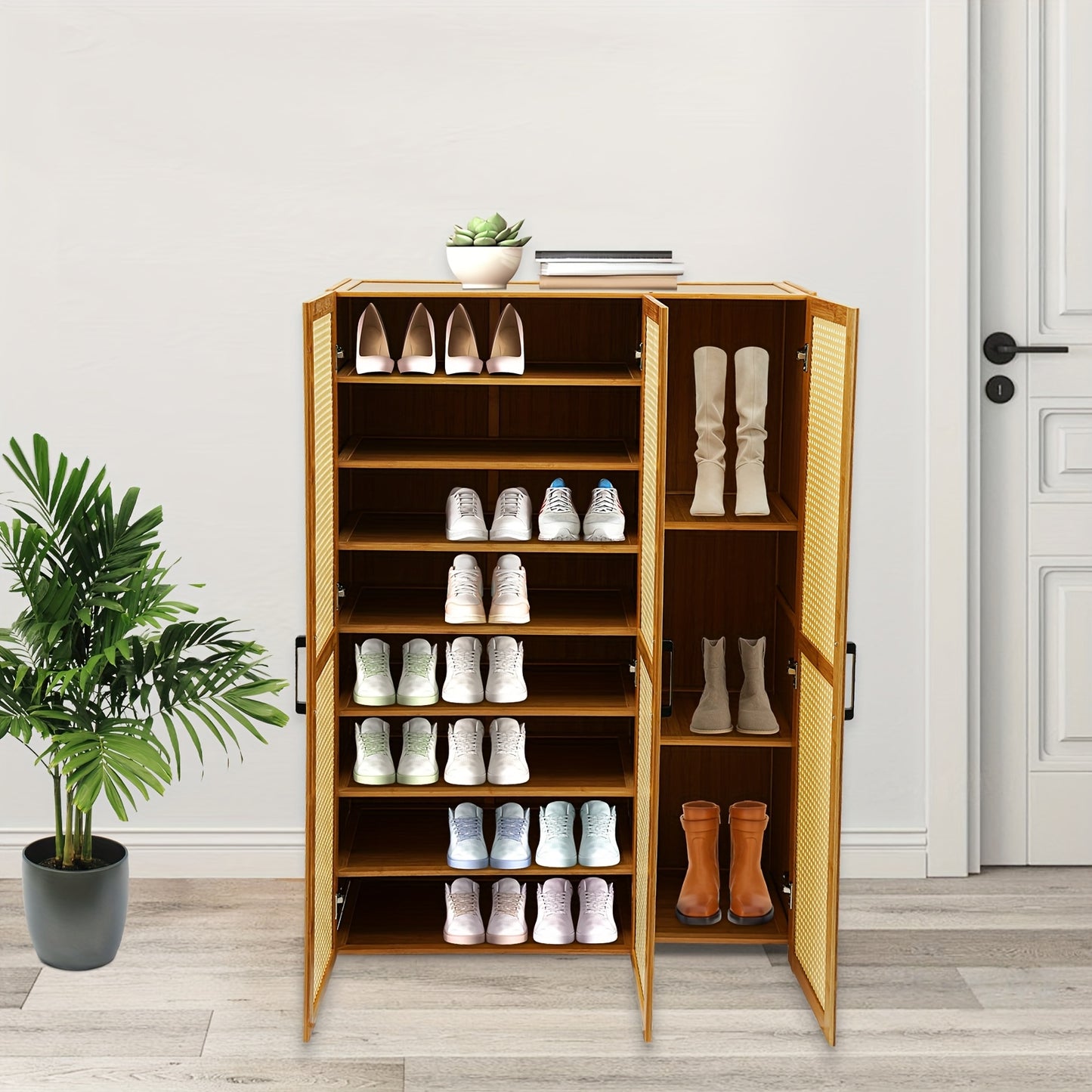 Schoenenkast Modern – Schoenopberger – Schoenrek – Schoenmeubel – Schoenhouder – Houten Kleur Variant – 3 Deuren Met 9 Planken – Ruimtebesparend & Draagkracht 20 kg Per Plank
