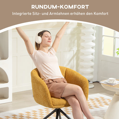 Draaifauteuil – Fauteuil – Lounge Stoel – Zithoekstoel – Kunstlederen Stoel – Gele Bekleding – Draaibaar 360 Graden – Ergonomische Zitschaal