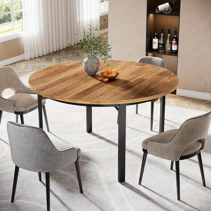 Ronde Eettafel – Keukentafel – Tafel – Eetkamertafel – Ronde Tafel – 120 cm Diameter – Robuust Houten Blad Met Metalen Poten – Krastbestendig Donkerbruin