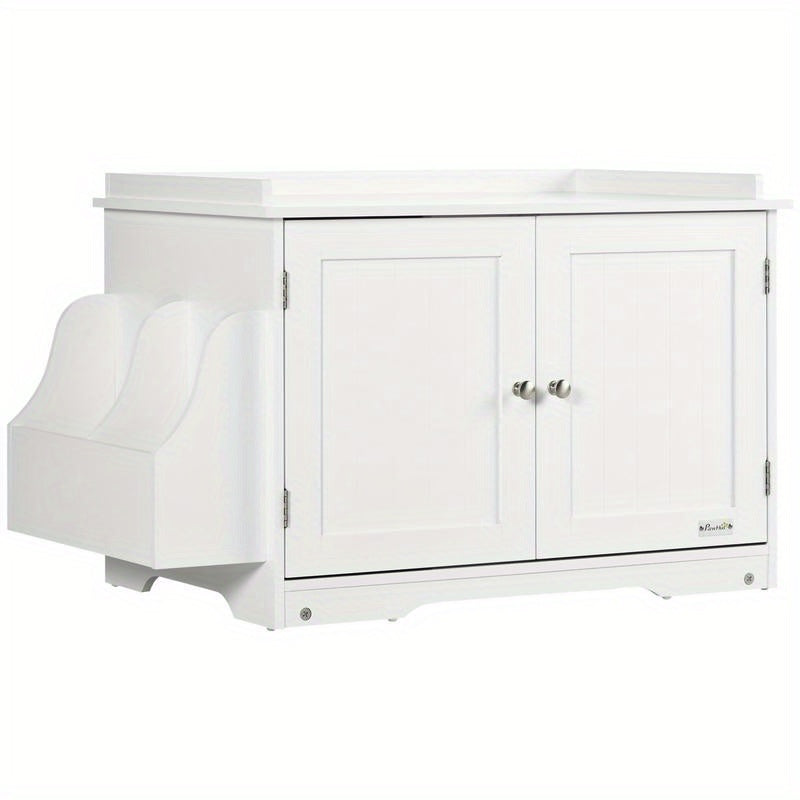 1-in-1 White Modern Cat Litter Box & House with ic Double Door, Odor-Control Shelf & Large Lower Storage - Spacious All-in-One Pet Furniture, 86x48x52cm, Easy Assembly-Free Setup, Perfect Gift for Cat Owners (No Odor Masker)