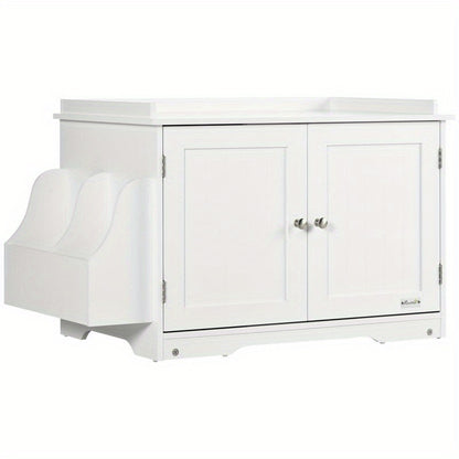 1-in-1 White Modern Cat Litter Box & House with ic Double Door, Odor-Control Shelf & Large Lower Storage - Spacious All-in-One Pet Furniture, 86x48x52cm, Easy Assembly-Free Setup, Perfect Gift for Cat Owners (No Odor Masker)