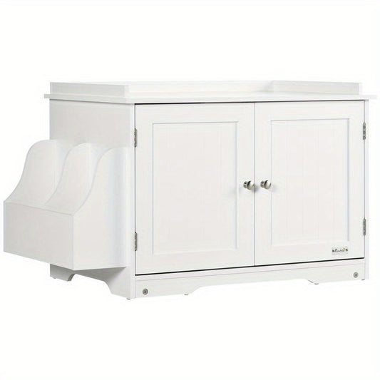 1-in-1 White Modern Cat Litter Box & House with ic Double Door, Odor-Control Shelf & Large Lower Storage - Spacious All-in-One Pet Furniture, 86x48x52cm, Easy Assembly-Free Setup, Perfect Gift for Cat Owners (No Odor Masker)