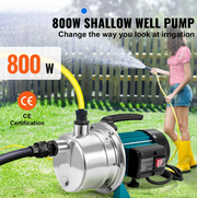 Ondiepe putpomp - Rioolpomp - Tuin waterstraalpomp - 800W - 2900 TPM - 3700L/u Debiet - voor irrigatie, wateroverdracht, huishoudelijk - QUORE