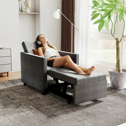 3-in-1 Sofa Bed Chair: Convertible Sleeper with Adjustable Backrest & Foldable Pull-Out Bed - Space-Saving Single Sofa Suitable for Small Apartments, Dorms, Studios - Assembly, Sturdy Frame, Modern Light Grey