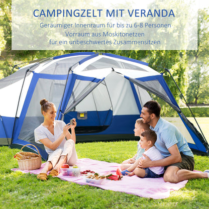 Familietent – Kampeertent – Trektent – Festivaltent – Dome Tent – Waterdicht PU 3000mm – Ruim voor 6-8 Personen – Blauw