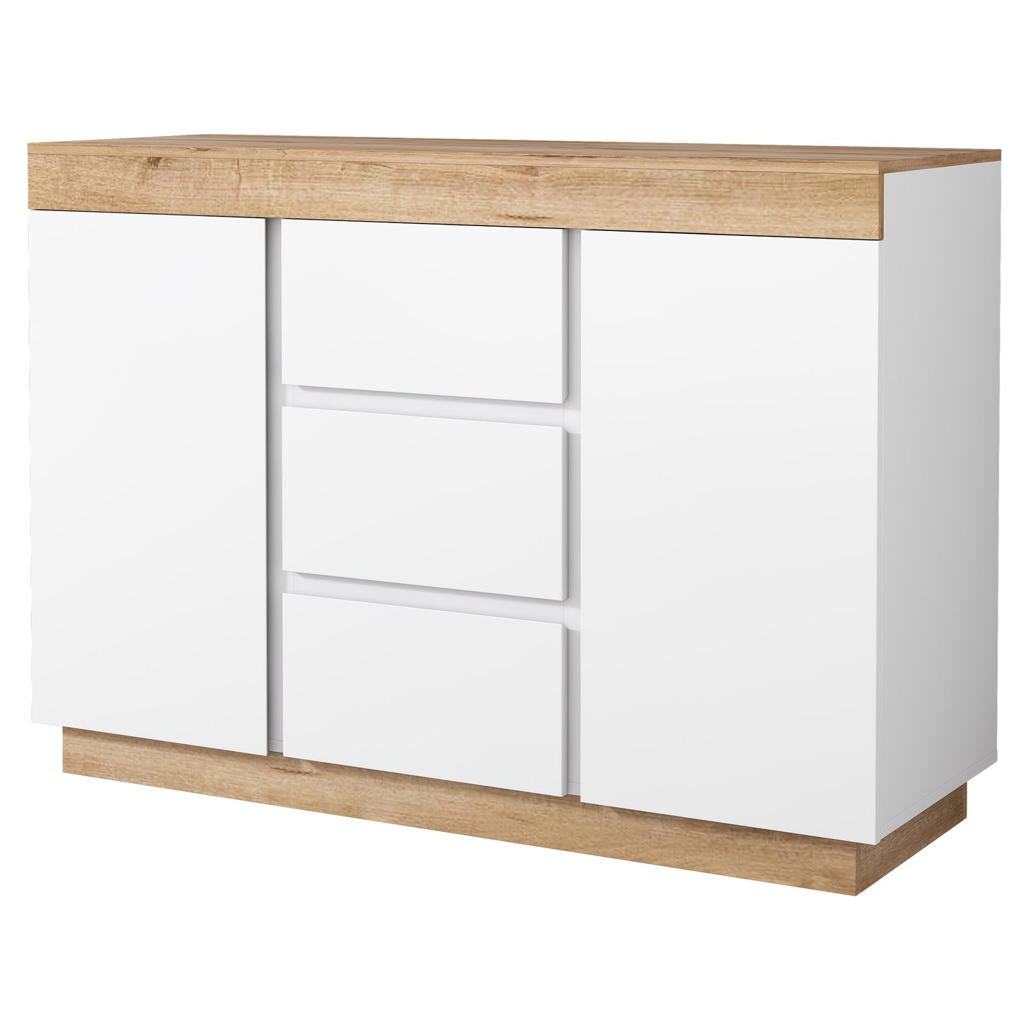 Ladekast – Commodes – Opbergkast – Dressoir – Ladenkast – Wit + Eiken – 3 Laden en 2 Deuren – Bamboe Materiaal & Minstens 68,58 cm Hoogte