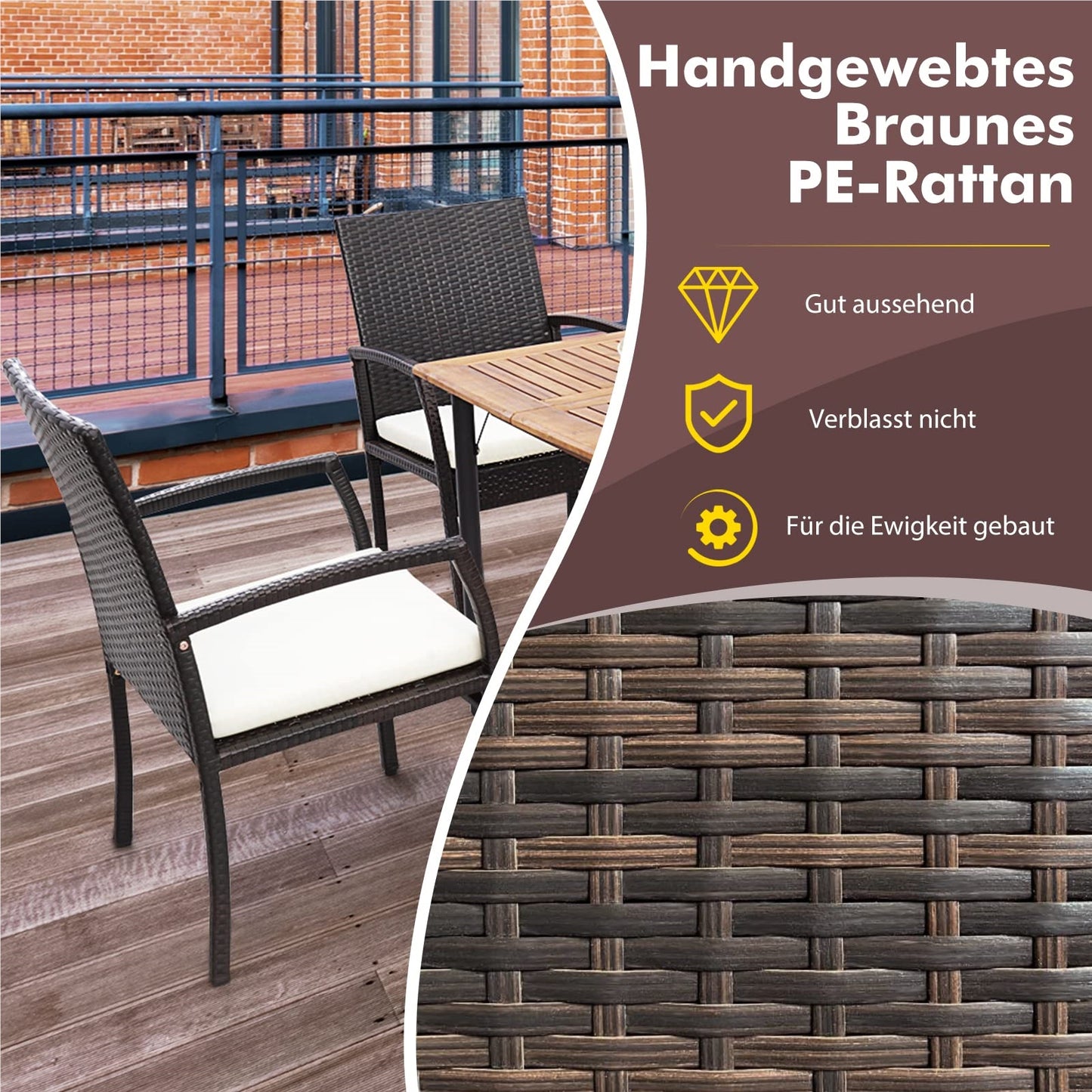 Tuinstoel – Rattan Stoel – Tuinstoelen Set – Balkonstoel – Terrasstoel – Ergonomisch Comfort – Weerbestendig PE-Rattan