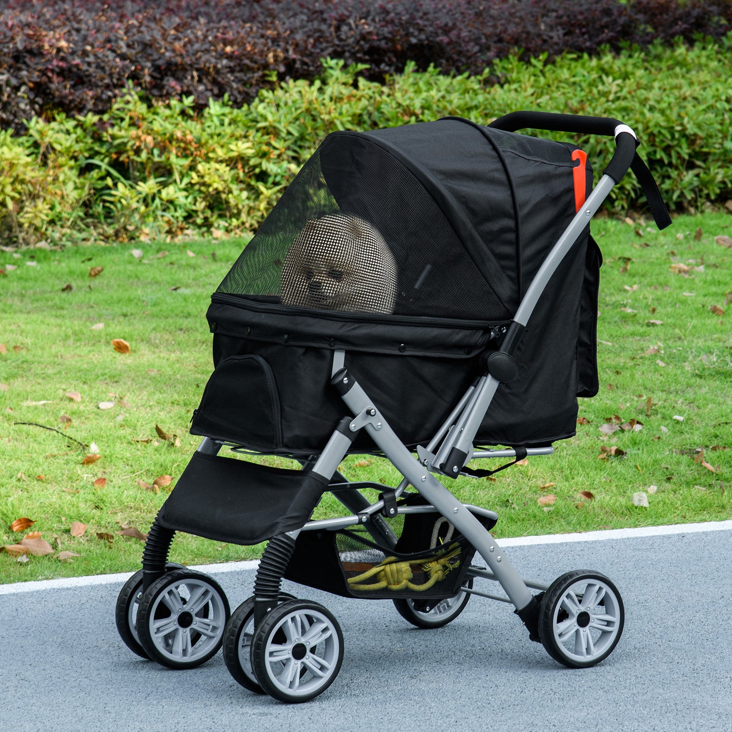 Hondenbuggy – Dierenwagen – Wandelwagen – Huisdierenwagen – Buggy – Inklapbaar – Veiligheidsharnas – Oxford Stof – Zwart – Lichtgewicht Frame