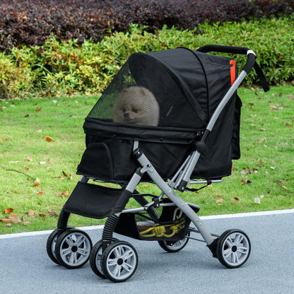 Hondenbuggy – Dierenwagen – Wandelwagen – Huisdierenwagen – Buggy – Inklapbaar – Veiligheidsharnas – Oxford Stof – Zwart – Lichtgewicht Frame