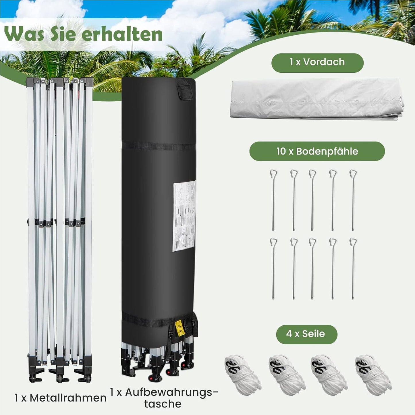 Vouwpaviljoen – Partytent – Tuinpaviljoen – Prieel – Tent – Wit – UV Bescherming SPF 50+ – Waterdicht & Stevig Met Wielen