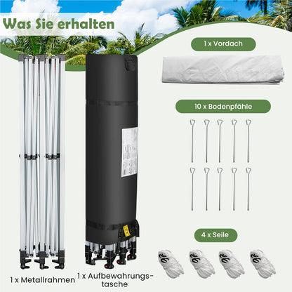 Vouwpaviljoen – Partytent – Tuinpaviljoen – Prieel – Tent – Wit – UV Bescherming SPF 50+ – Waterdicht & Stevig Met Wielen