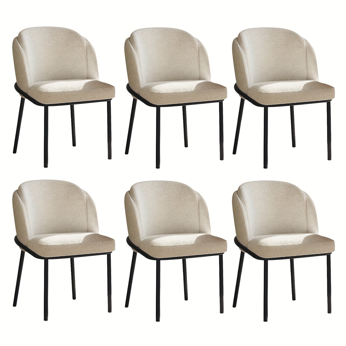 Eetkamerstoelen – Stoelen – Dining Chairs – Zwarte Poten Stoelen – Witte Stoelen – Ergonomisch Design – Comfortabele Zachte Bekleding – Set Van 6 – Duurzaam Metalen Frame – Geschikt Voor Harde Vloeren