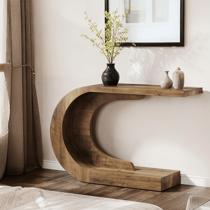 Halfronde Haltafel – Sidetable – Wandtafel – Boekenkast – Console Tafel – 110 cm – Bruin Gelamineerd Hout – Ruimtebesparend Ontwerp