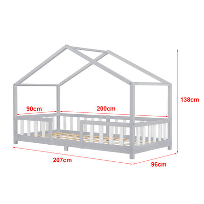 Kinderbed – Kinderbedje – Peuterbed – Peuterbedje – Huisbed – Valbeveiliging – Dennenhout – Wit – 90x200 cm