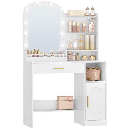 Kaptafel – Make-uptafel – Schminktafel – Visagiekast – Toiletmeubel – Wit – Ovale Spiegel – Veel Opbergruimte – Stevig MDF