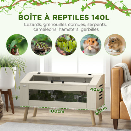 Terrarium voor Reptielen – Reptielenhuis – Vivarium – Reptielen Terrarium – Slang Terrarium – 140 Liter – Gehard Glas & Natuurlijke Houten Afwerking