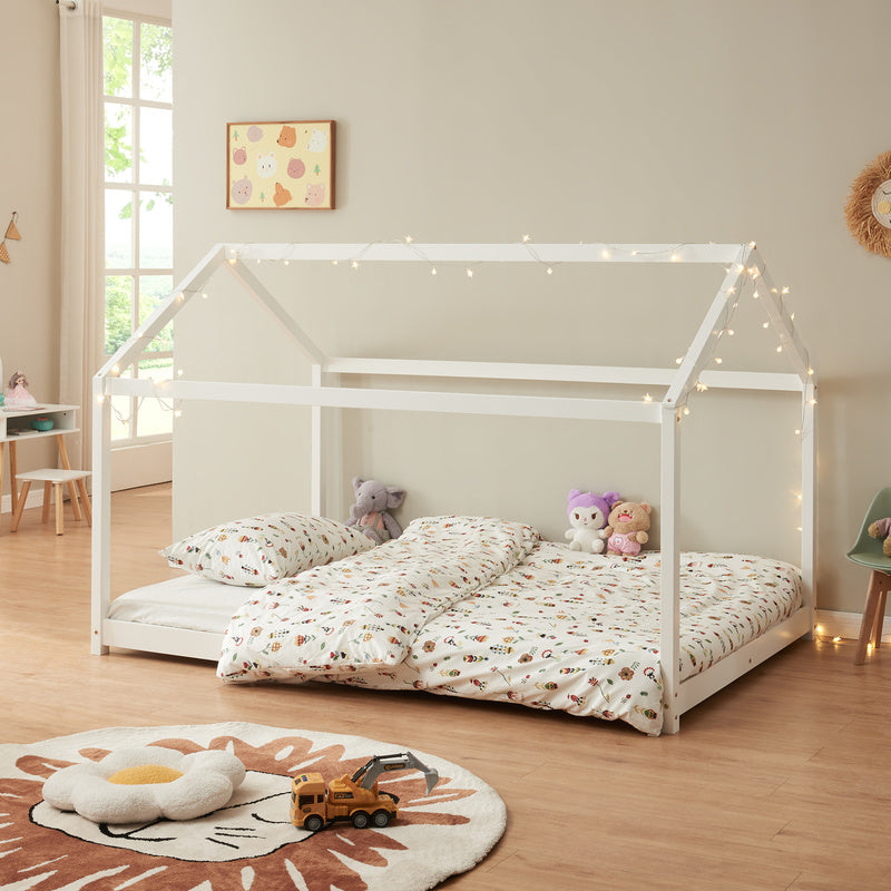 Huisbed Kinderbed – Bedhuisje – Speelbed – Juniorbed – Houten Bed – 140x200 cm – Massief Grenenhout – Mat Wit Design