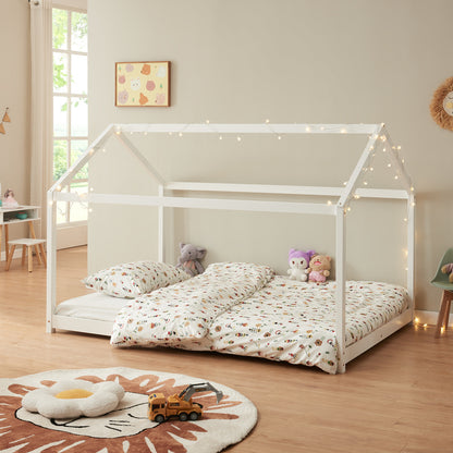 Huisbed Kinderbed – Bedhuisje – Speelbed – Juniorbed – Houten Bed – 140x200 cm – Massief Grenenhout – Mat Wit Design