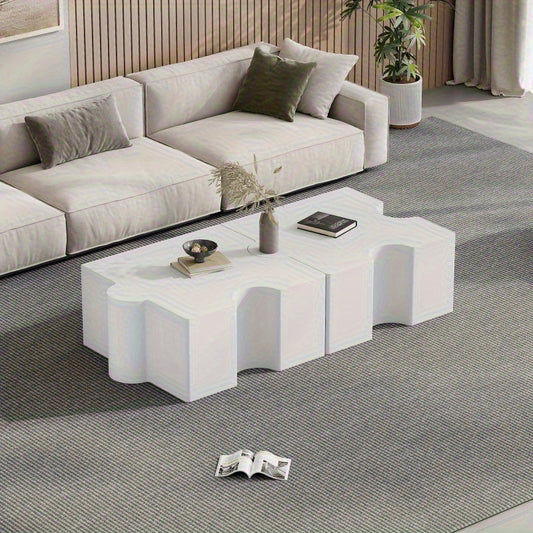 Salontafel – Koffietafel – Bijzettafel – Woonkamertafel – Tafel – Wit MDF – Modulaire Puzzelvorm – Compact Design