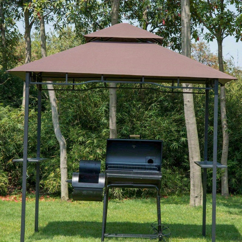 Partytent – Tuinpaviljoen – Paviljoen – Feesttent – Schaduwtent – Brandvertragend Dubbel Dak – 245x148x252 cm – Koffiebruin/Zwart