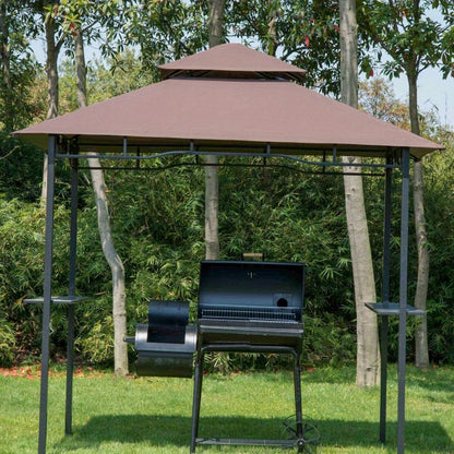 Partytent – Tuinpaviljoen – Paviljoen – Feesttent – Schaduwtent – Brandvertragend Dubbel Dak – 245x148x252 cm – Koffiebruin/Zwart