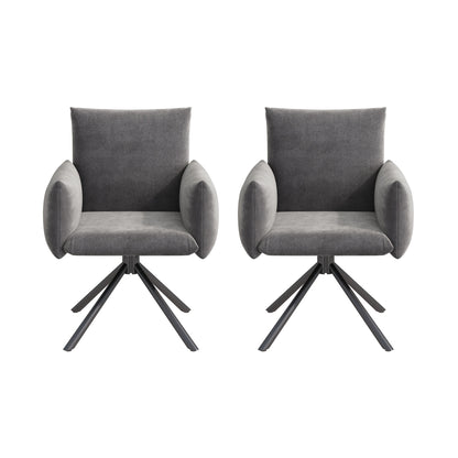 Set of 2 Upholstered Dining Chairs with 4 Metal Feet, 360° Swivel Lounge Chairs with Lumbar Support, Velvet Armchairs for Living Room, Bedroom, Office - Classic Style, No Electricity Needed, Dining Room Furniture, Elegant Di