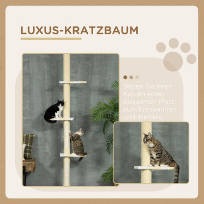 Krabpaal – Krabmeubel – Kattentoren – Klimelement – Speelpaal – Verstelbare hoogte 220-260 cm – Antislip basis – Sisal touw – Geel variant