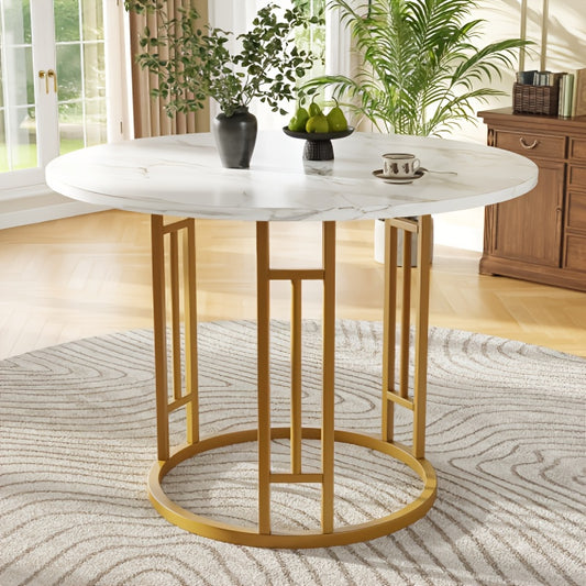 Eettafel – Ronde Tafel – Keukentafel – Eetkamertafel – Klaptafel – Bamboe Blad – Gouden Metalen Poten – Compact 80x80x76 cm – Draagbaar & Stijlvol