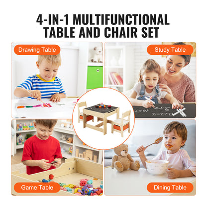Kinderstoel met Tafel – Kinderstoelen Set – Speeltafel – Knutseltafel – Eettafeltje – MDF Variant – Verstelbaar Tafelblad Met Whiteboard & Krijtbord – Inclusief Opbergruimte