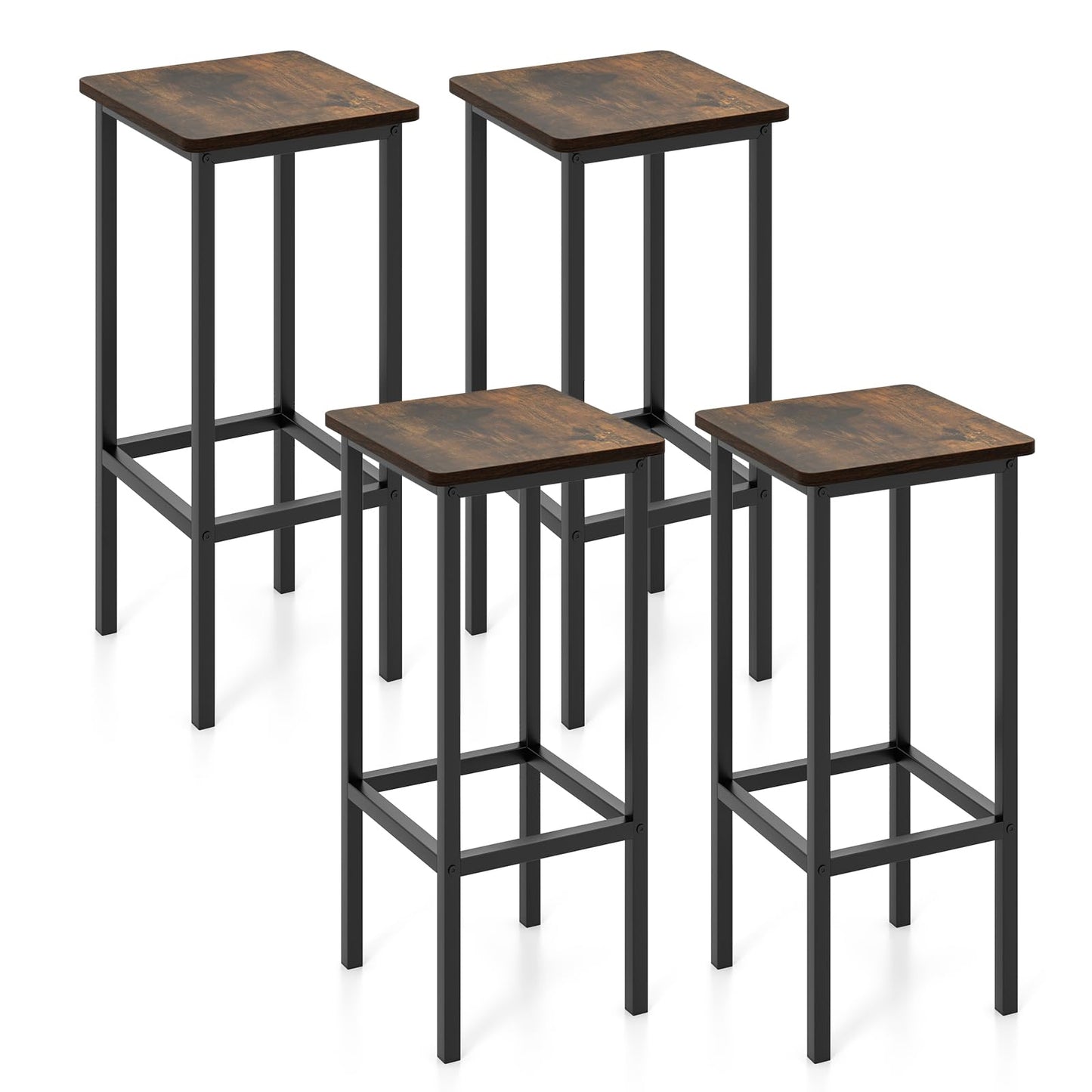 Barkrukken – Barstoelen – Keukenstoelen – Ontbijtkrukken – Industrieel – Set van 4 – 26 Inch Hoog – Met Metalen Poten en Voetsteun – Rugloos – Rustic Brown