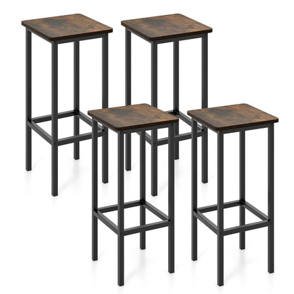 Barkrukken – Barstoelen – Keukenstoelen – Ontbijtkrukken – Industrieel – Set van 4 – 26 Inch Hoog – Met Metalen Poten en Voetsteun – Rugloos – Rustic Brown