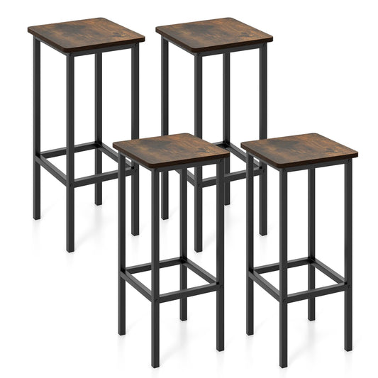 Barkrukken – Barstoelen – Keukenstoelen – Ontbijtkrukken – Industrieel – Set van 4 – 26 Inch Hoog – Met Metalen Poten en Voetsteun – Rugloos – Rustic Brown