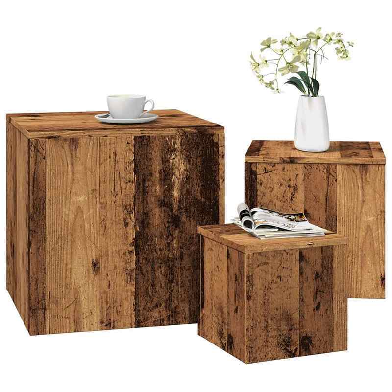 Bijzettafels – Salontafel – Bijzettafel – Tafeltje – Houten Tafels – Set Van 3 – Reclaimed Wood Look – Houtachtig Materiaal – Compact En Duurzaam