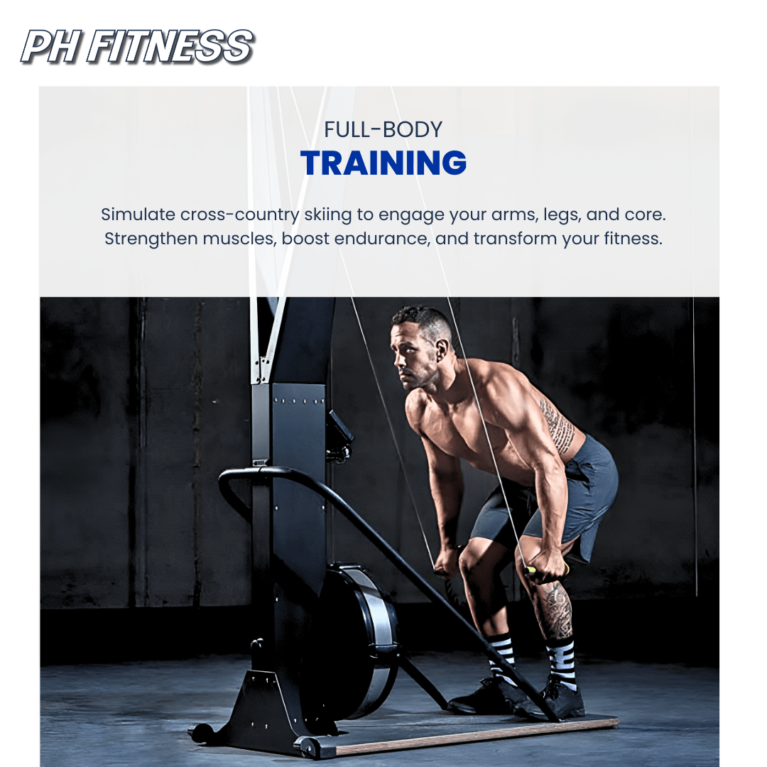 PH Fitness Ski Machine – Air Resistance Full Body Trainer | 10 Adjustable Levels | Compact CrossFit & HIIT Ski Trainer for Home | Ergonomic, Durable & Max 130 kg