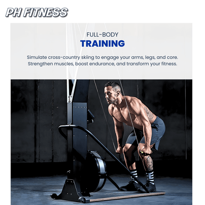 PH Fitness Ski Machine – Air Resistance Full Body Trainer | 10 Adjustable Levels | Compact CrossFit & HIIT Ski Trainer for Home | Ergonomic, Durable & Max 130 kg