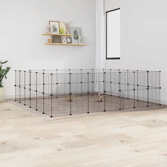 Dierenkooi – Knaagdierenkooi – Konijnenkooi – Caviakooi – Hamsterkooi – Modulaire Set 52 Panelen – Gepoedercoat Staal 35x35 cm – Met Deuren & Veilig Sluitingssysteem