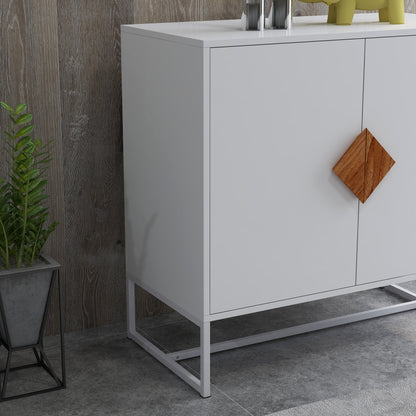 Houten Dressoir – Kast – Opbergmeubel – Dressoirkast – Sideboard – Wit Mat – MDF en IJzer – Ruime Opbergruimte – Stevig Tot 36 Kg Belastbaar