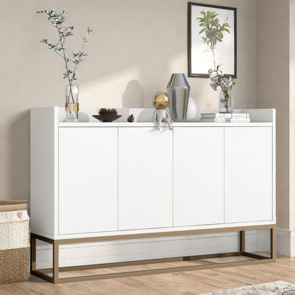 Dressoir – Buffet – Opbergkast – Kast – Sideboard – Wit MDF Met Metaal – 120x30x80 cm – 4 Deuren Met Verstelbare Planken