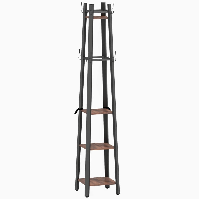 Kapstok – Garderoberek – Schoenenrek – Jasstandaard – Opbergrek – Industrieel Metaal & Hout – 4-Lagen Met 8 Haken – Stevige A-Frame Constructie 99,79 KG Draagvermogen