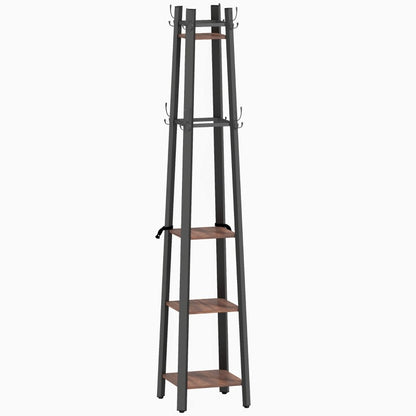 Kapstok – Garderoberek – Schoenenrek – Jasstandaard – Opbergrek – Industrieel Metaal & Hout – 4-Lagen Met 8 Haken – Stevige A-Frame Constructie 99,79 KG Draagvermogen