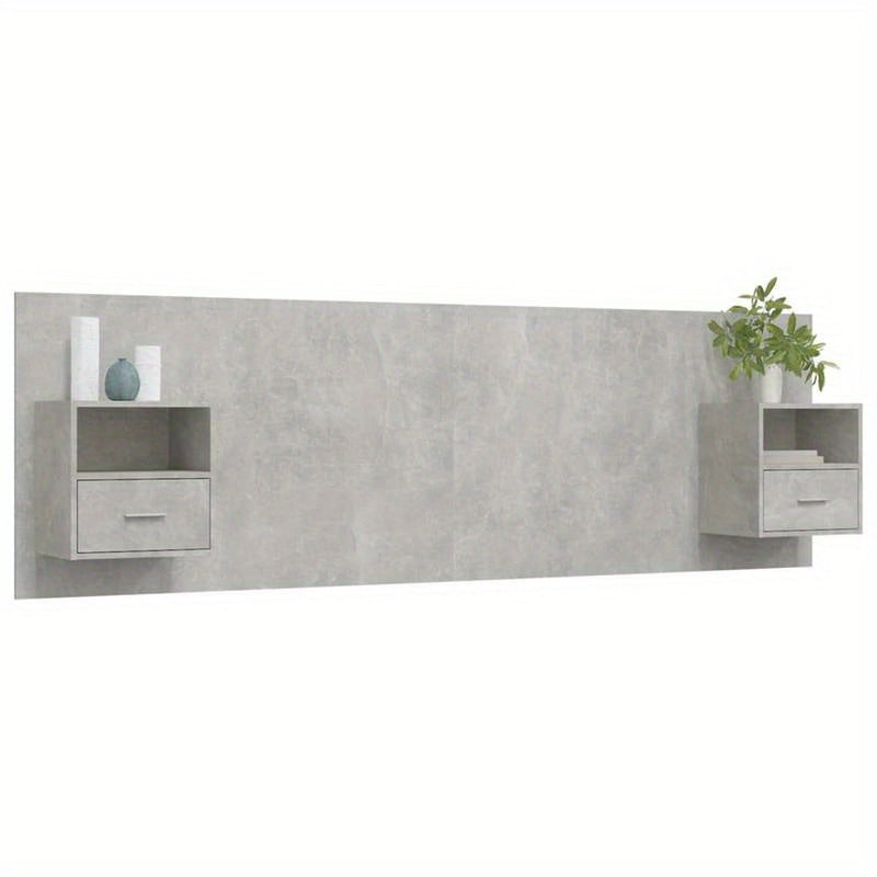 Bedkast – Wandkast – Hoofdeinde Met Kastjes – Wandmontage Kast – Opbergruimte Hoofdeinde – Modern Grijs – Hardhout En Kunstboard – Ruimtebesparend Design