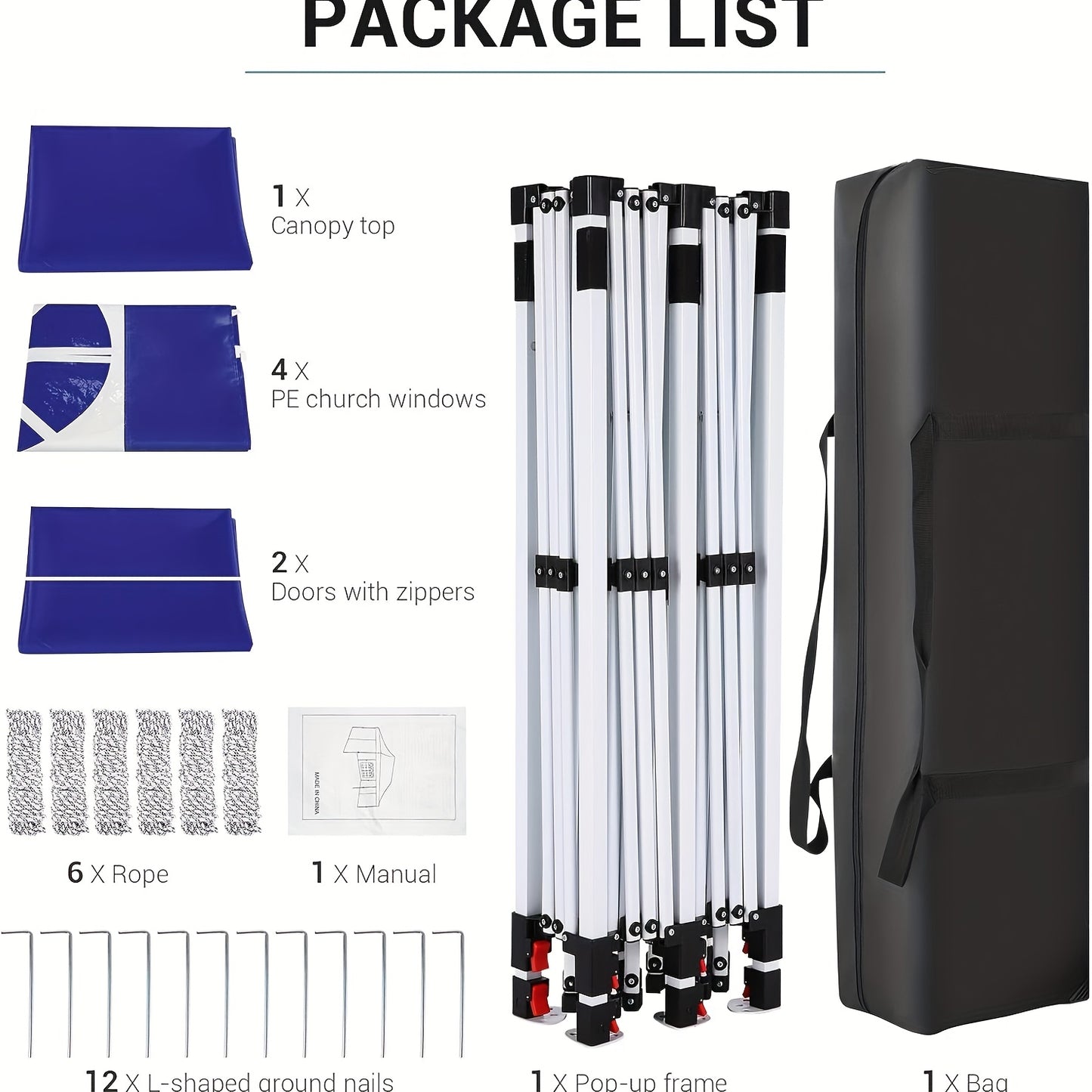 Pop-Up Tent – Tuinkamer – Partytent – Outdoor Tent – Zonwering – 3x6 Meter – 6 Afneembare Zijwanden – Aluminium Frame