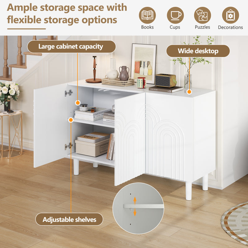 Sideboard – Dressoir – Opbergkast – Kast – Kasten – Wit MDF – 120 x 38,5 x 79 cm – Verstelbare Planken & 16 cm Poten