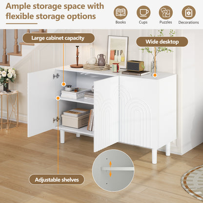 Sideboard – Dressoir – Opbergkast – Kast – Kasten – Wit MDF – 120 x 38,5 x 79 cm – Verstelbare Planken & 16 cm Poten