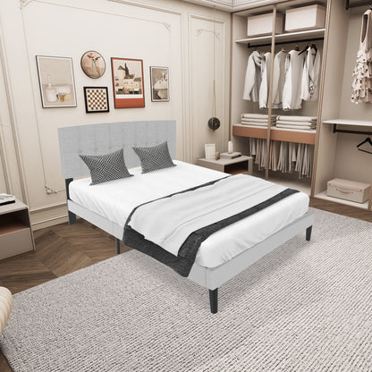 Bedframe – Bed – Slaapbed – Ledikant – Boxspring – 140x200 cm – Linnen Bekleding – Stevig Metalen Frame – 12 Latten Voor Optimale Ventilatie