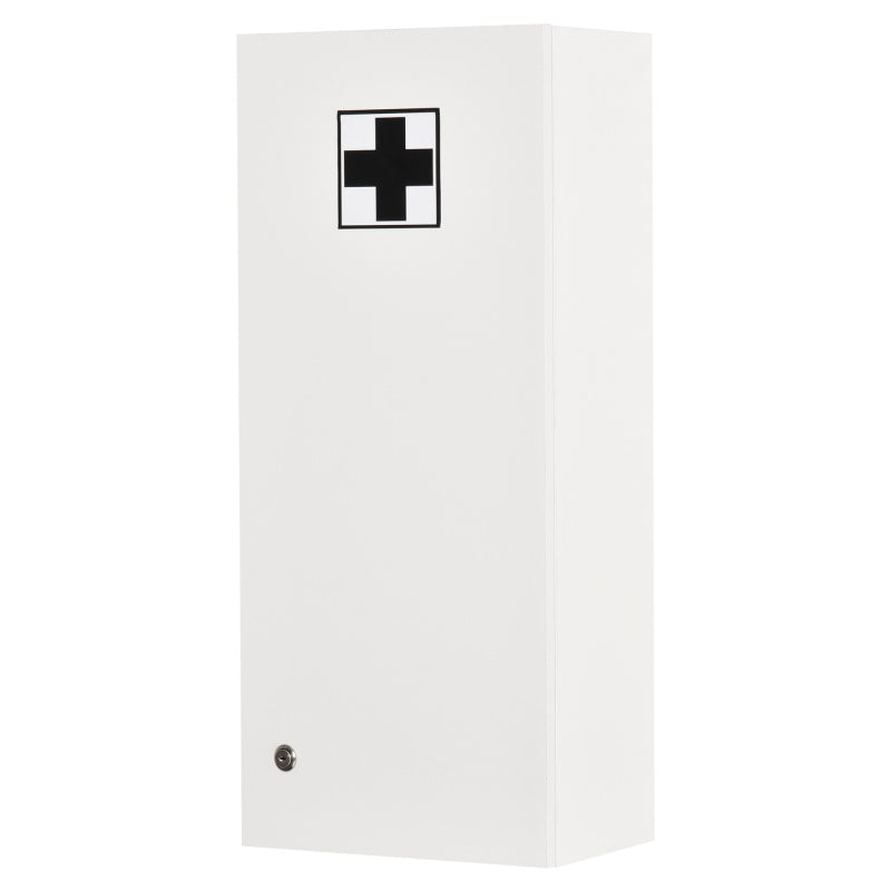 Kleankin Lockable Adjustable Medicine Cabinet with Key Lock & Red Cross Emblem - White Retro Style First Aid Storage Cabinet with Shelves & Door Storage, No Power Required for Home, Office, Bathroom, or Use - Durable & Portab